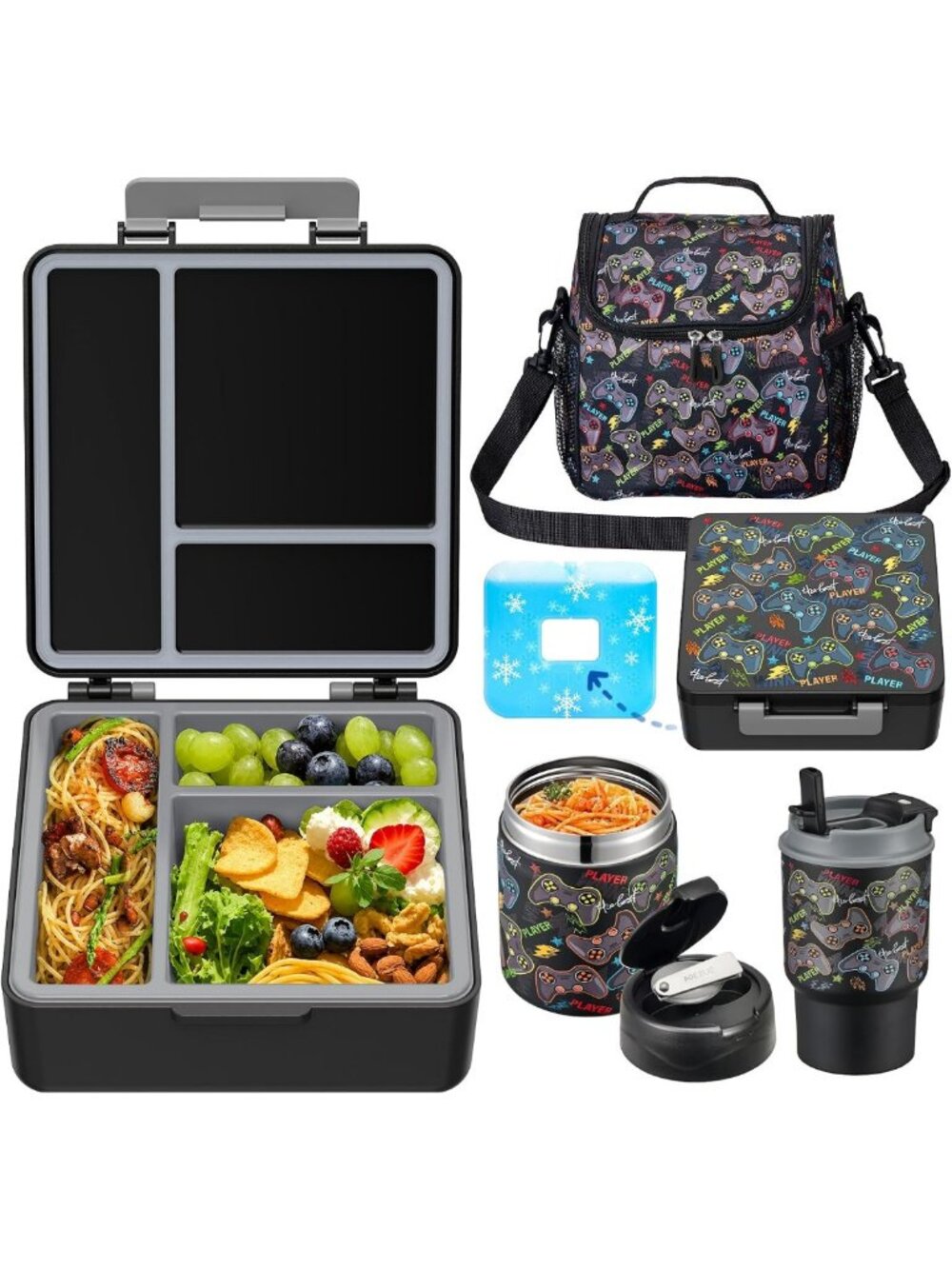 Insulated Bento Lunch Box Set for Kids - 3 Compartment, Leak-Proof, Soup Thermo